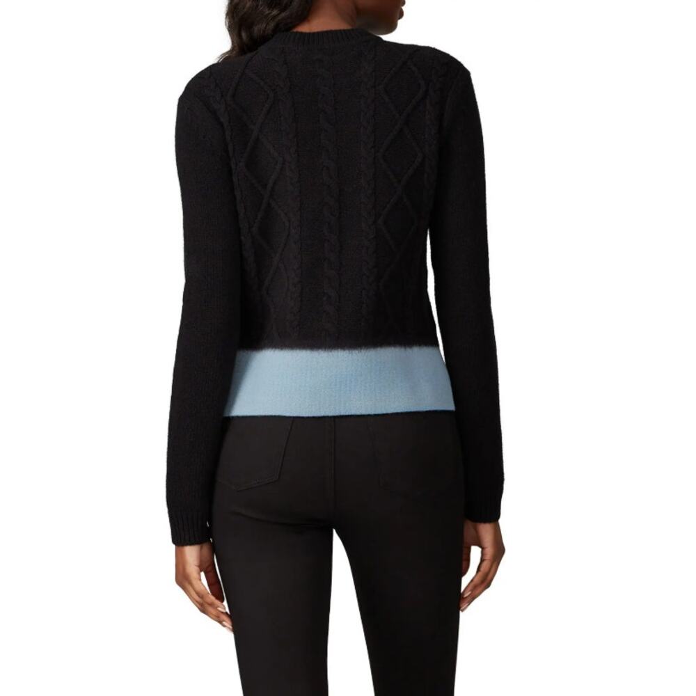 MARNI Women's Contrast Hem Crewneck Sweater Size 44 Black/Blue Cable Knit - Picture 3 of 8